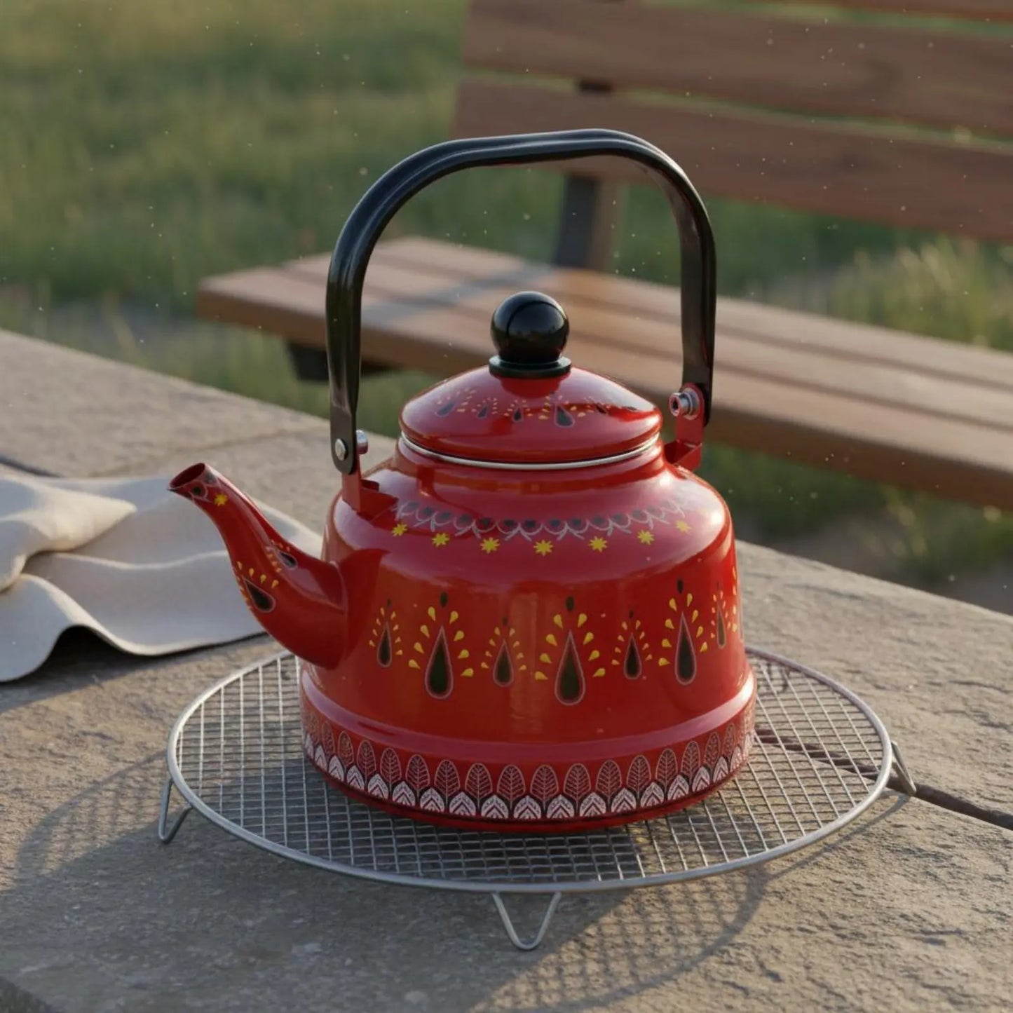 Enamel Kettle for Boil Water Round Teapot Easy to Clean Vintage Water Kettle Anti-Scald Water Kettle for Stovetop Kitchen Home