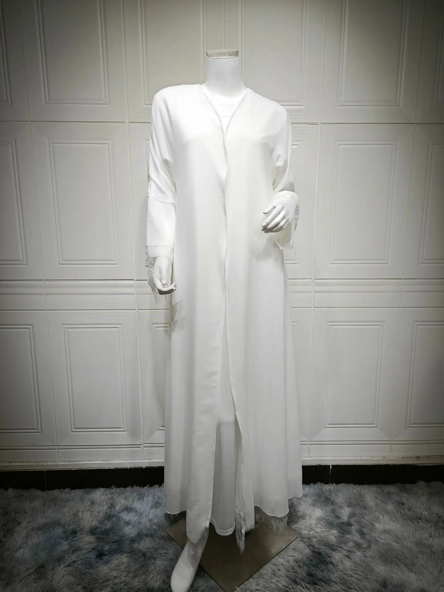 White Purity – The Solid Open Abaya with Hijab for the Muslim Woman in America