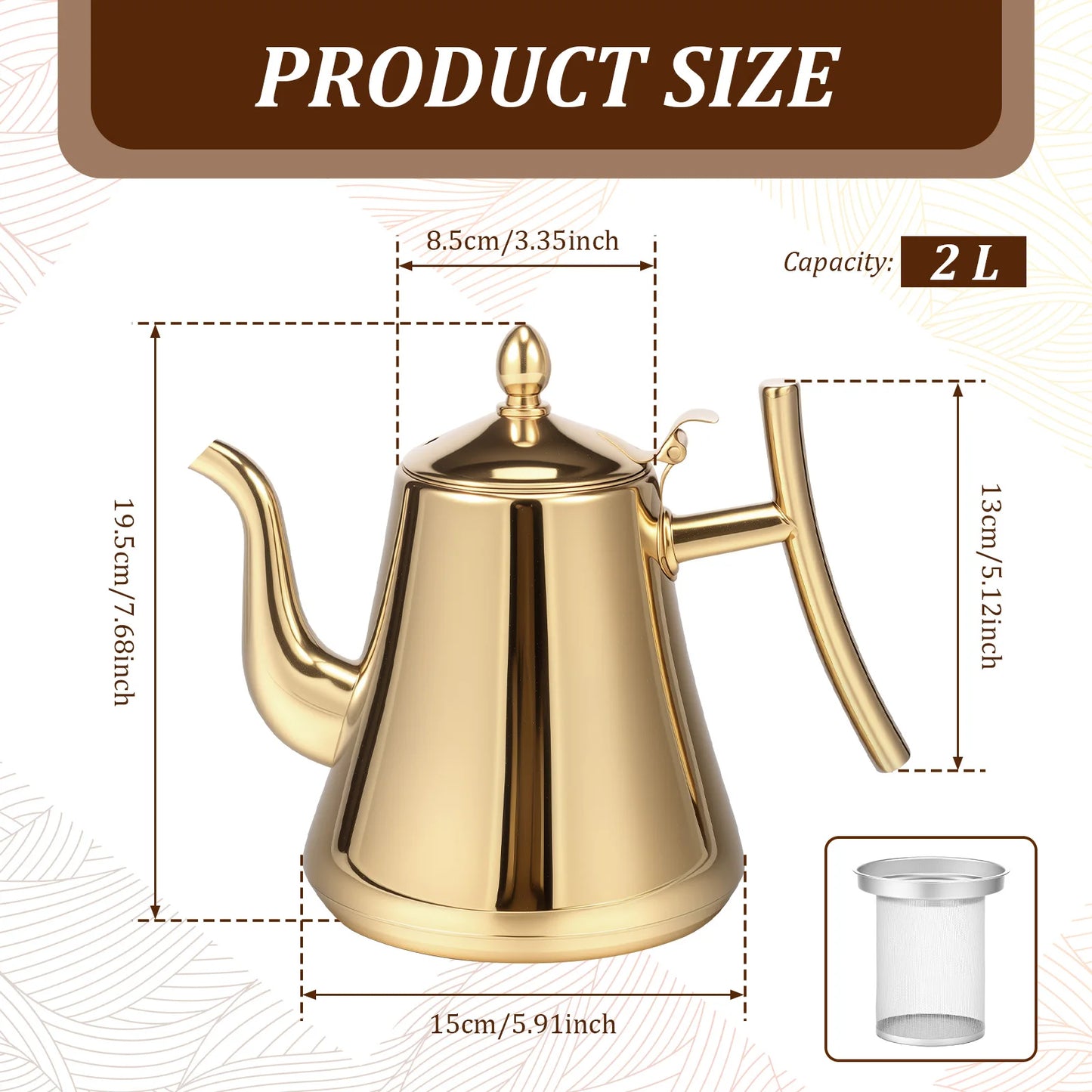 304 stainless steel 2L induction cooker kettle ergonomic handle with detachable filter store restaurant office hot water kettle
