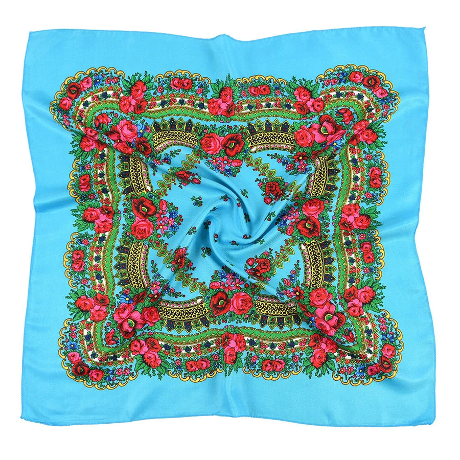 Babushka Bloom – 70cm Retro Floral Square Headscarf for Women