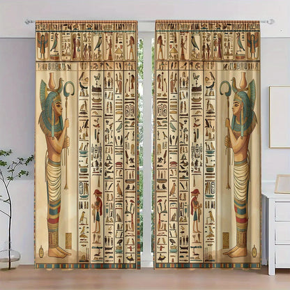 Egyptian Hieroglyphic Curtains – Ancient Gods & Pharaoh Window Drapes for Home Decor