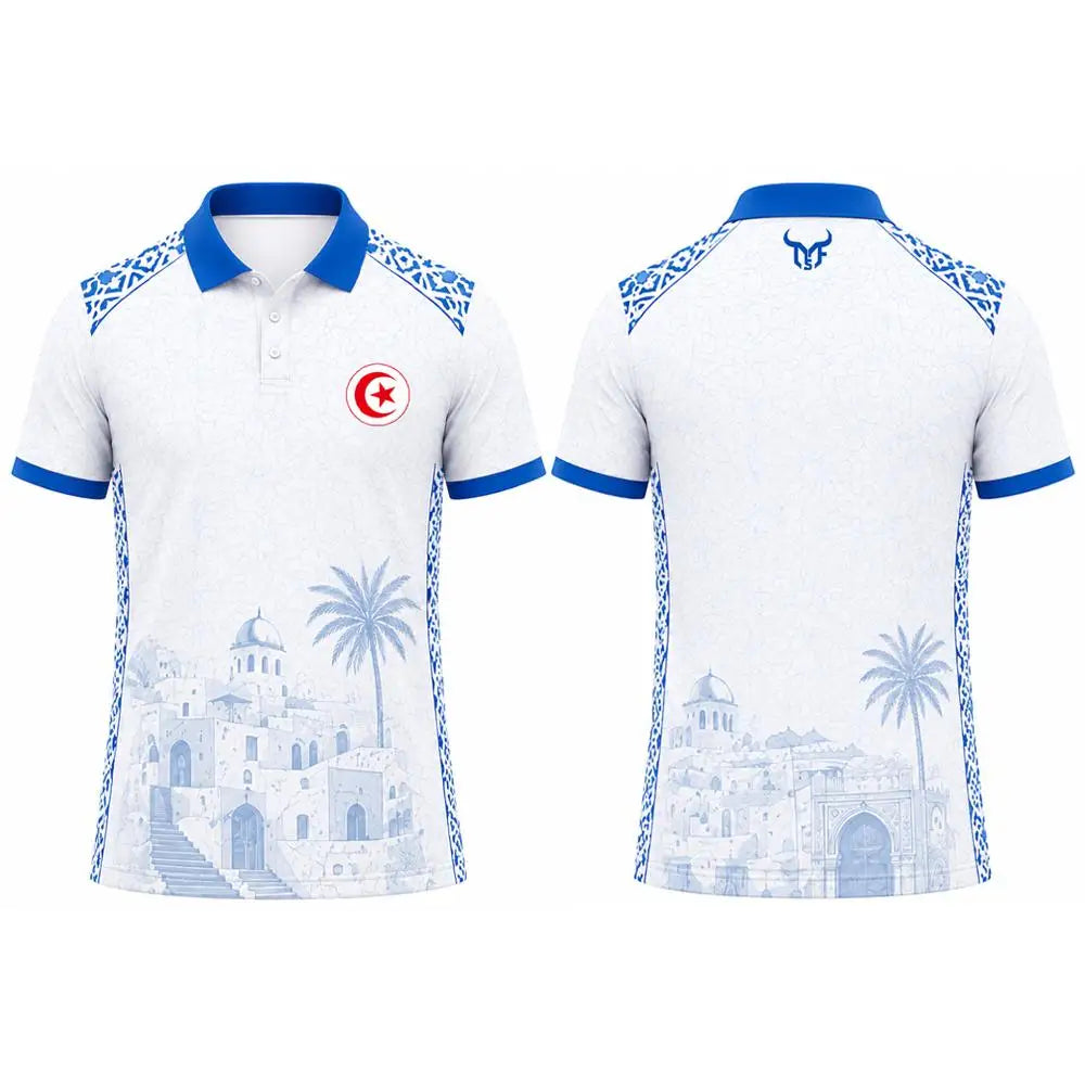 Tunisia Flag & Cityscape Polo – Unisex Breathable Short Sleeve Top