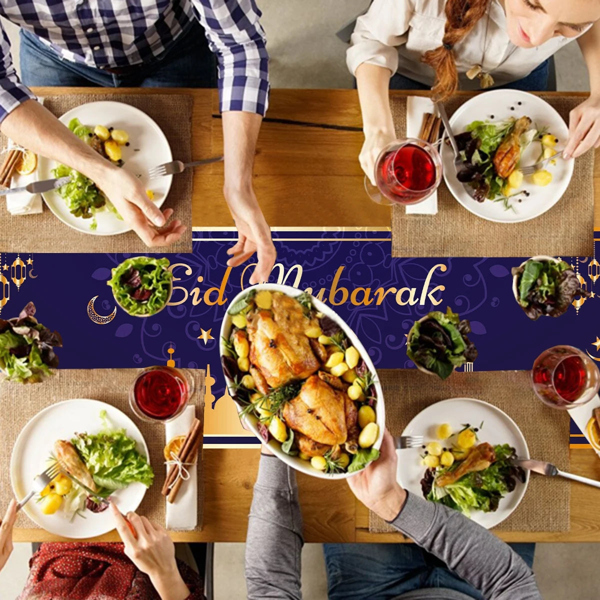 EID Mubarak Decoration Table Runner Ramadan Decor 2024 For Home Tablecloth Ramadan Kareem Islamic Muslim Party Eid Al-Fitr Gifts