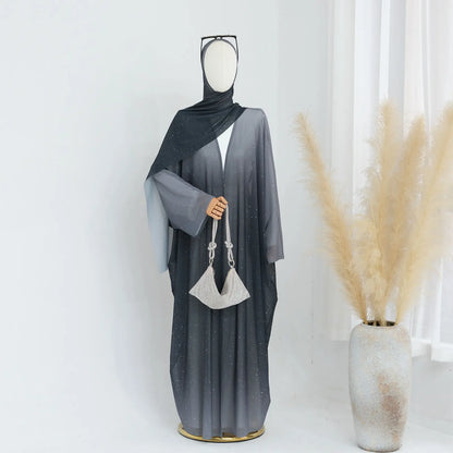 Islamic Shiny Gradient Color Cardigan for Women Muslim Hijab Abaya Dubai Party Dresses Turkey Kaftan Moroccan Robe Fashion