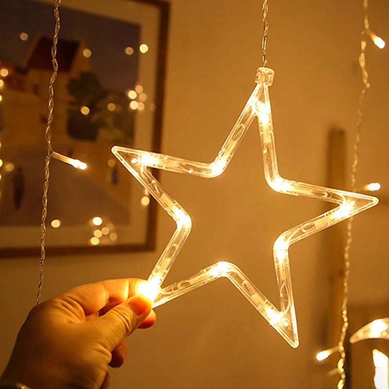 Moon Star Led Curtain Garland String Light EID Mubarak Ramadan Decorations 2025 Home Decor Islam Muslim Event Party Supplies