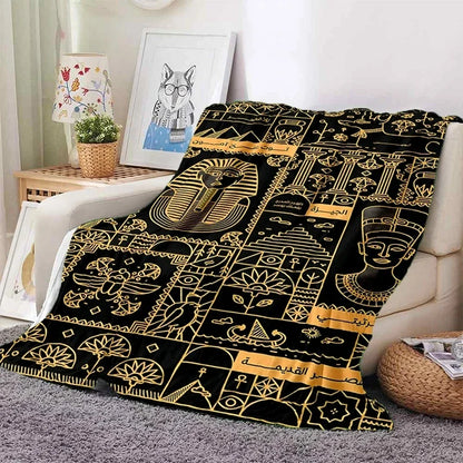 Pharaoh Hieroglyphic Egyptian Mythology Soft Flannel Blanket for Beds Bedroom Sofa Picnic,Throw Blanket for Outdoor Leisure Gift