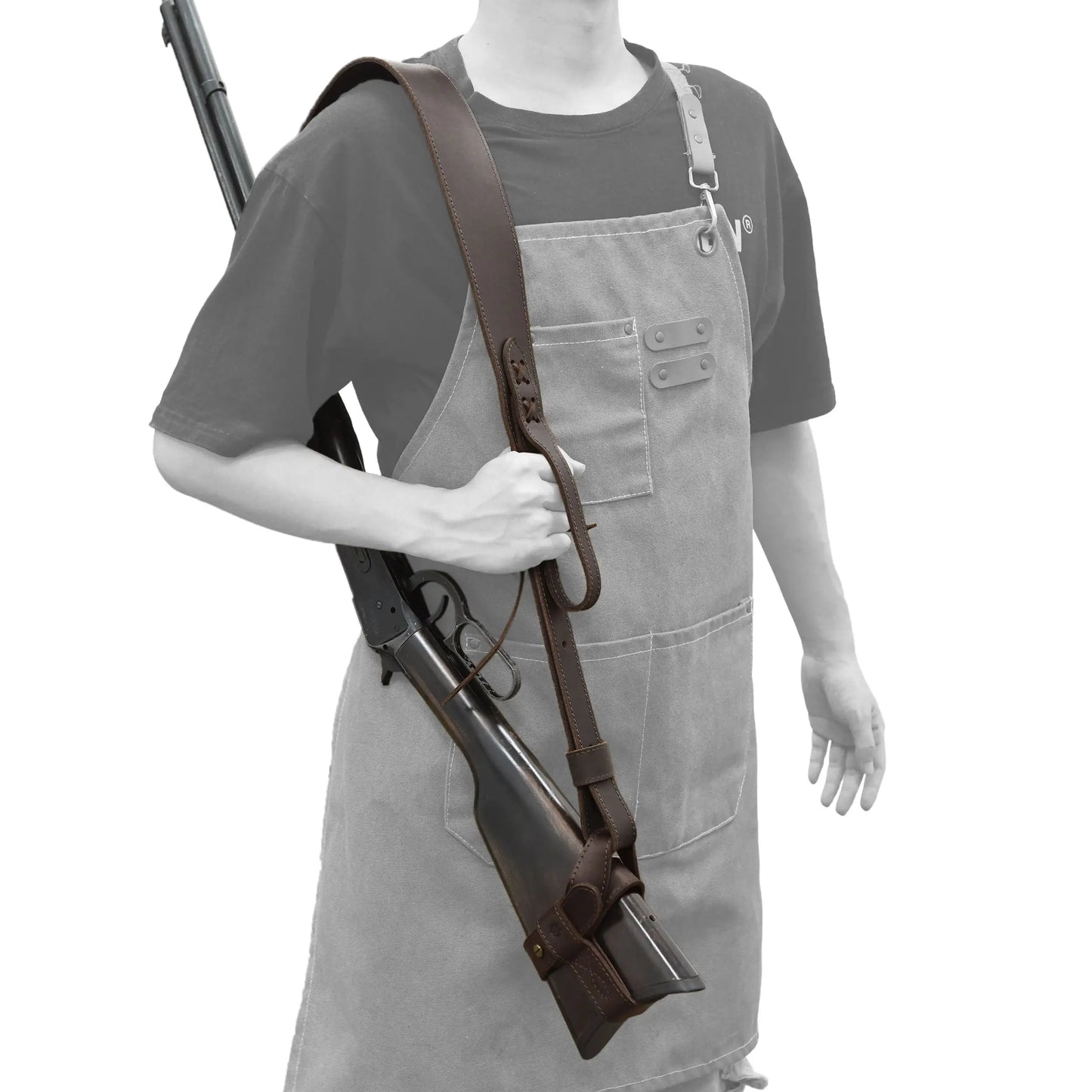 WAYNE'S DOG 1 Combo LeatherRifle Gun No Drill Harnessed Buttstock Holder with Barrel Mount with Matched Gun Sling Shoulder Strap