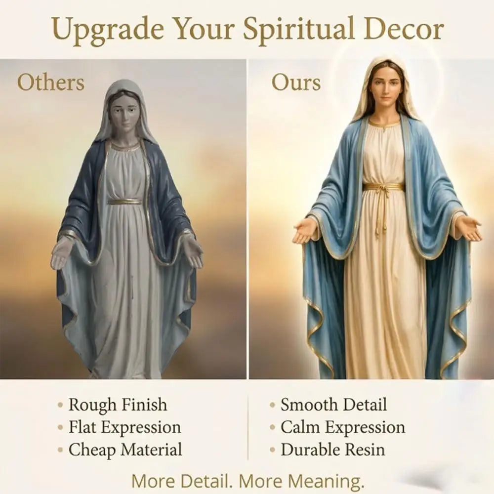 Mary Statue 12cm Open Arms Religious Figurine Resin Mary Desk Ornament for Home Living Room Bedroom Bathroom Desktop Bookshelf