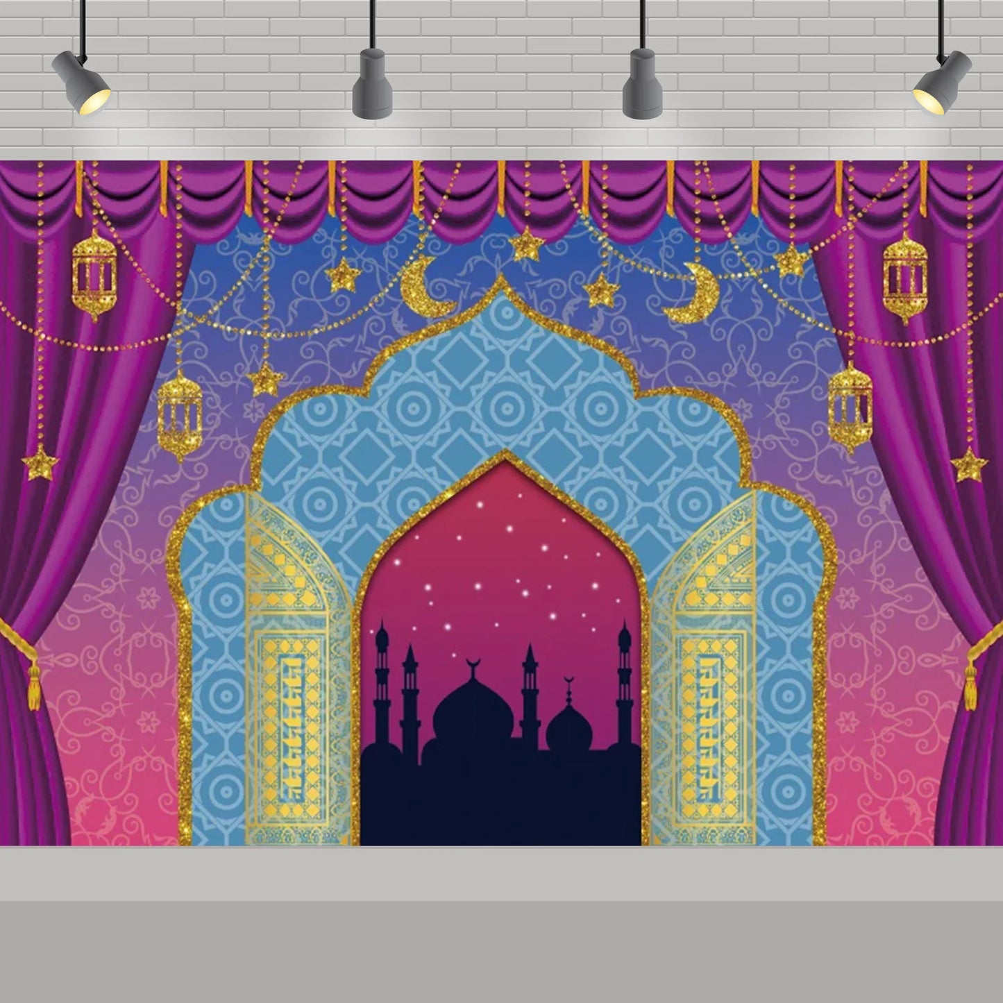 Arabic Aladdin Muslim Gold Mosque Background Fabric Princess Birthday Party Gift Photography Prop Decoration Banner Girl Poster