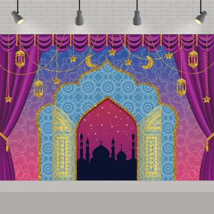 Arabic Aladdin Muslim Gold Mosque Background Fabric Princess Birthday Party Gift Photography Prop Decoration Banner Girl Poster
