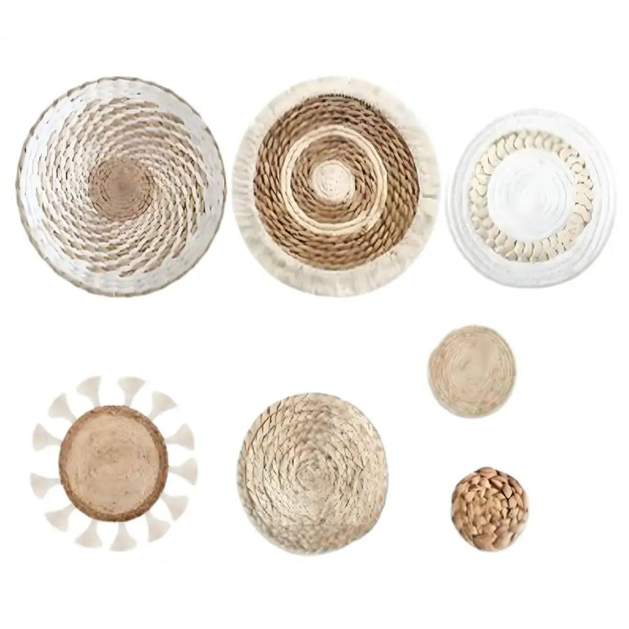 The Woven Seven – Bohemian Straw Wall Art Pendant Set