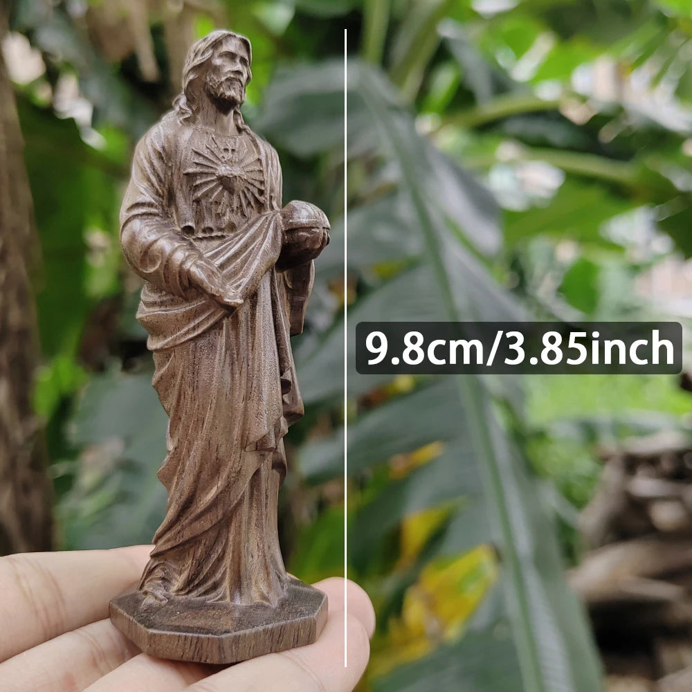 3.8 Inch Hand-Carved Wooden Jesus Figurine, Classic Theme, Artistic Style, Suitable for Birthday Gifts, Creative Desktop Decorations, New Year Gifts, Indoor Decorations, Home Decor, Holiday Decorations, Christmas Gifts