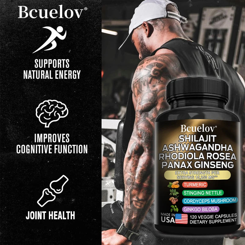 8-in-1 Shilajit Pure Himalaya Capsules with Ashwagandha, Rhodiola, and Panax Ginseng To Support Brain, Joint, and Immune Health