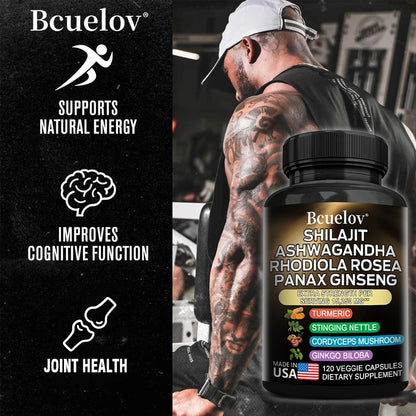 8-in-1 Shilajit Pure Himalaya Capsules with Ashwagandha, Rhodiola, and Panax Ginseng To Support Brain, Joint, and Immune Health