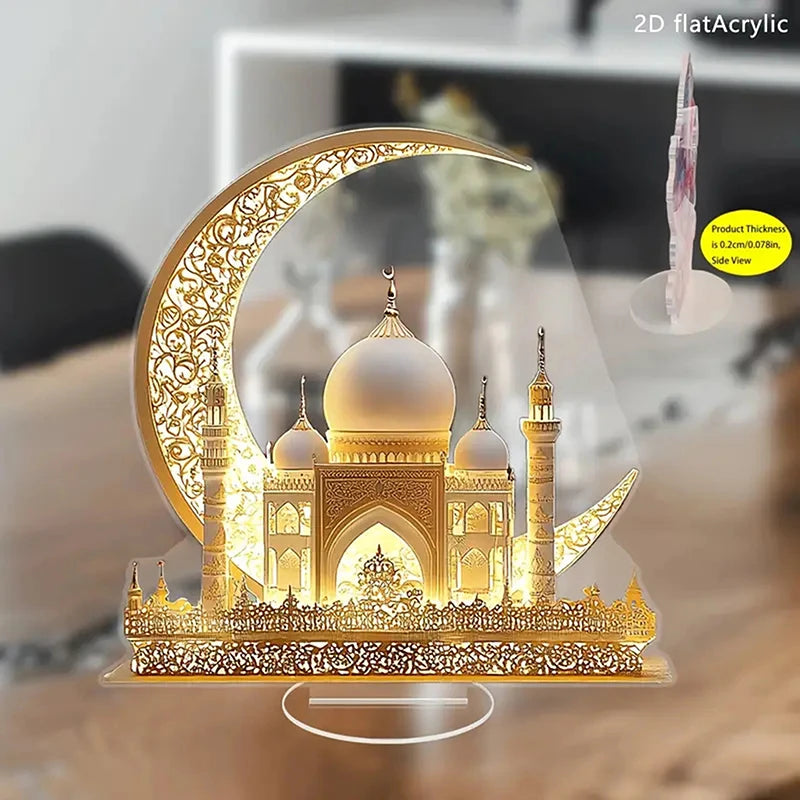 Ramadan Festival 2D Acrylic Moon Castle Craft Ornament 2025 Eid Al-fitr Mubarak Decoration Islamic Muslim Home Party Table Gifts