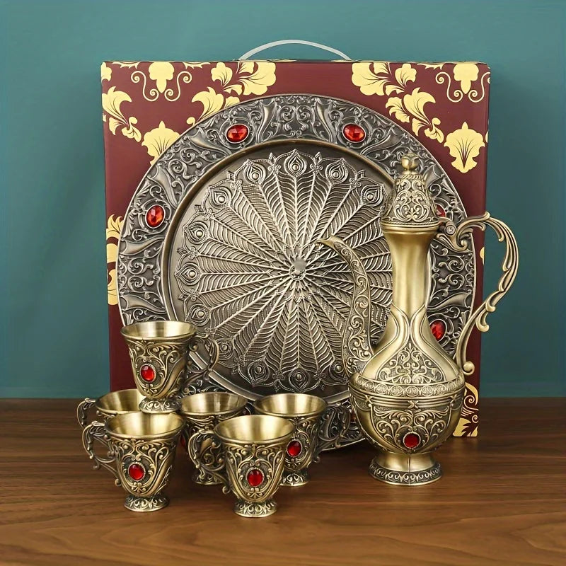 6-Piece Turkish Coffee Set – Vintage Metal Pot & Cups, Luxury Serving Collection