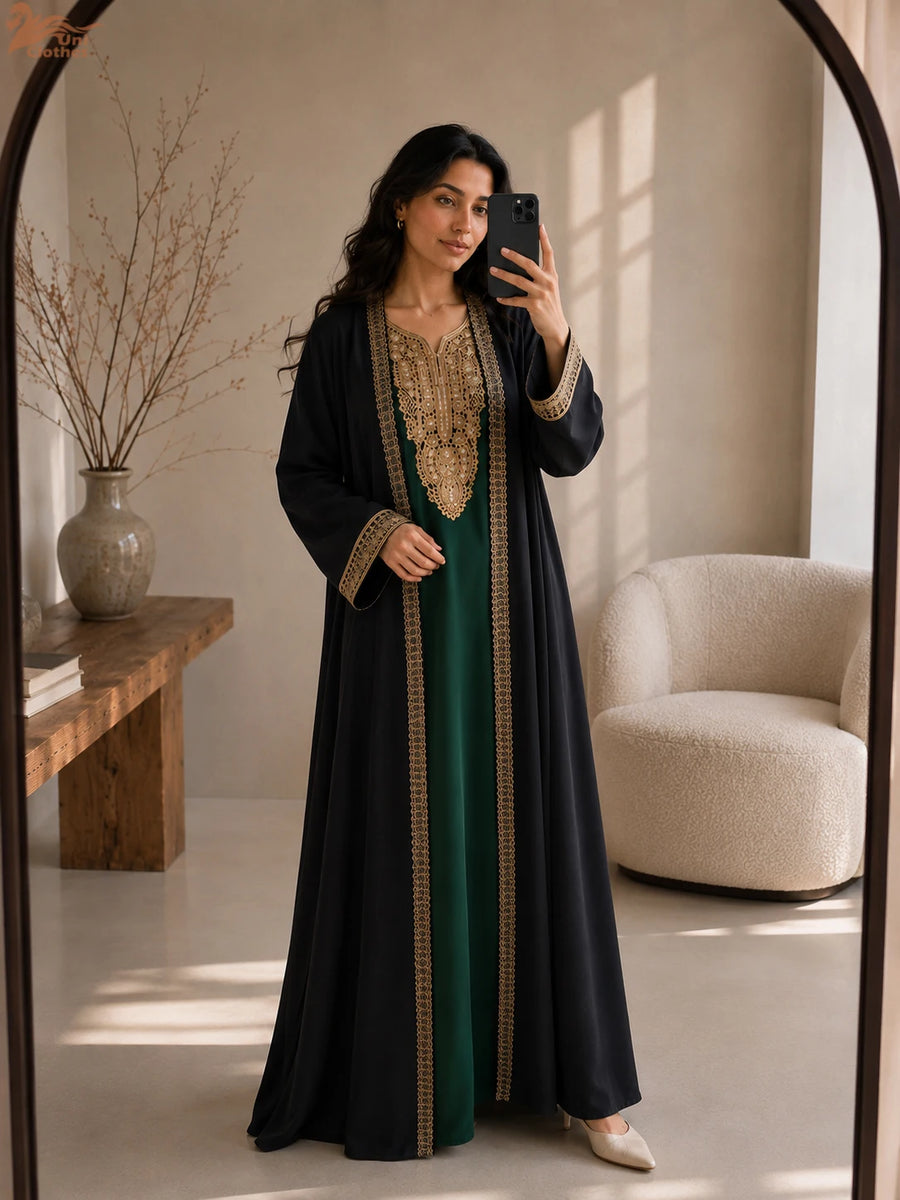The V-Neck Set – 2-Piece Embroidered Jalabiya for the Muslim Woman in America