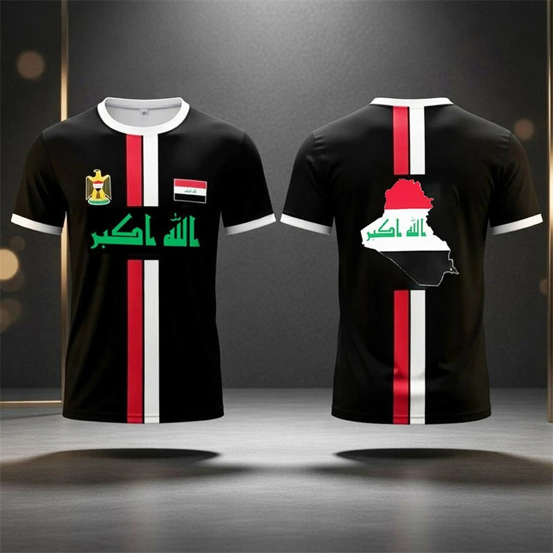 2026 New Iraq Flag Print T-Shirt Men Summer Outdoor Soccer Training Jersey Breathable Quick-Drying Crew Neck Sports Tee Tops