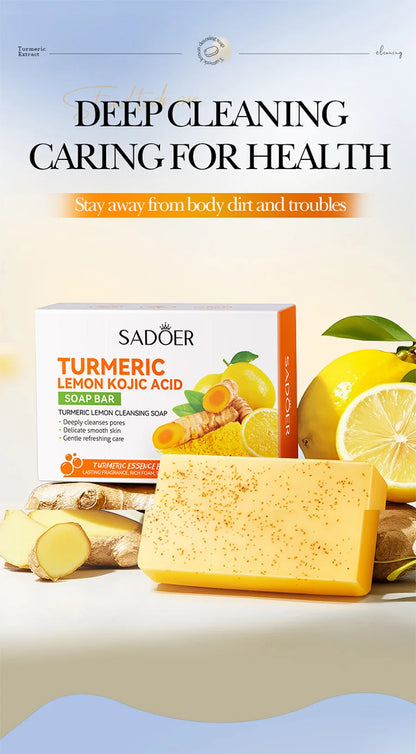 2Pcs/Turmeric Lemon Kojic Acid Deep Cleaning Scrub Soap For Oil Control Acne Removal, Brightening Plant Essential Oil Soap