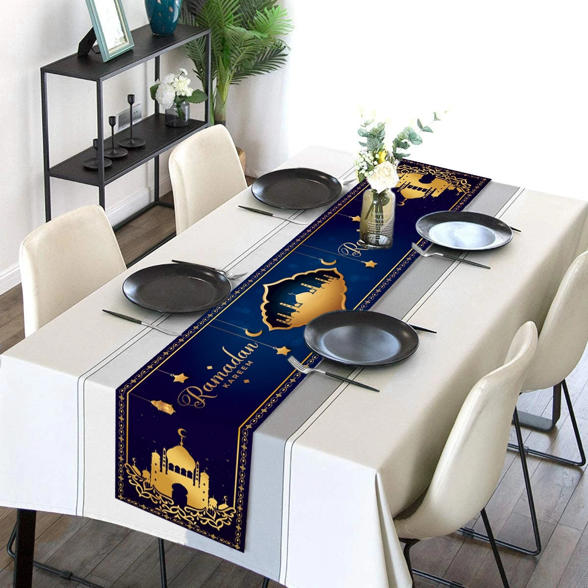 EID Mubarak Decoration Table Runner Ramadan Decor 2024 For Home Tablecloth Ramadan Kareem Islamic Muslim Party Eid Al-Fitr Gifts
