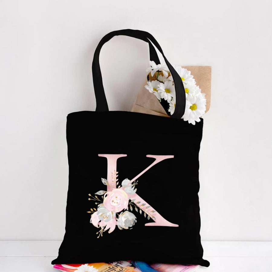 Her Letter, Her Bloom – Personalized Floral Initial Canvas Tote