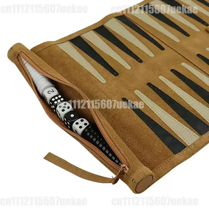 Portable Backgammon Chess Set Roll Up Storage Suede Case with Black White Pieces Travel Board Game Outdoor Popular