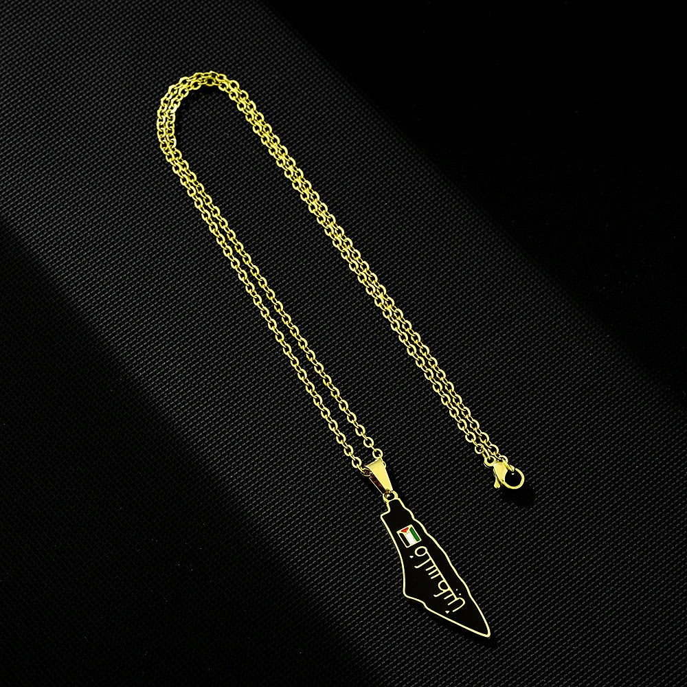 SONYA New Fashion Palestine Flag Map Pendant Necklace For Women Men Gold Silver Color Stainless Steel Jewelry Gifts