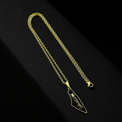 SONYA New Fashion Palestine Flag Map Pendant Necklace For Women Men Gold Silver Color Stainless Steel Jewelry Gifts