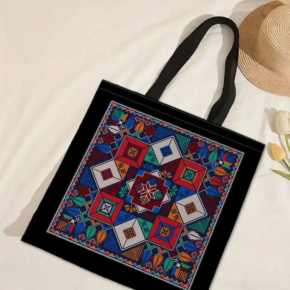Heart Peace Floral Shoulder Bag – Arabic Calligraphy Keffiyeh Tatreez Art
