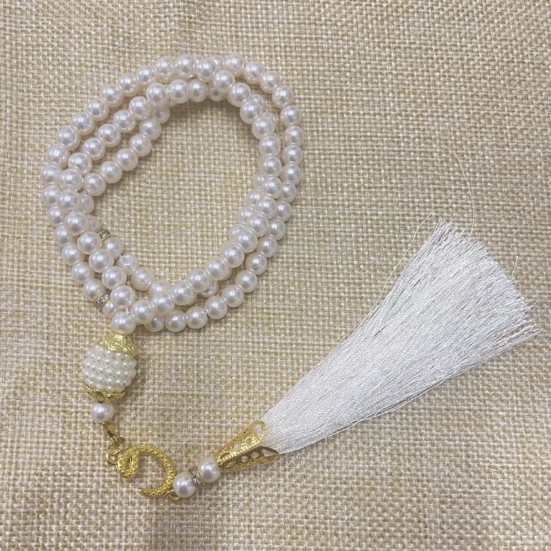 6mm 99pcs Glass Pearls Tassel Turkish Style Muslim Rosary Islamic Prayer Beads Bracelet For Women Jewelry Accessories Gifts New