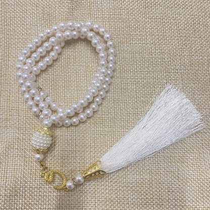 6mm 99 Islamic Rosary Beads Bracelet Muslim Glass Imitation Pearl Bracelet Chanting Prayers Women's Jewelry Accessories Gift