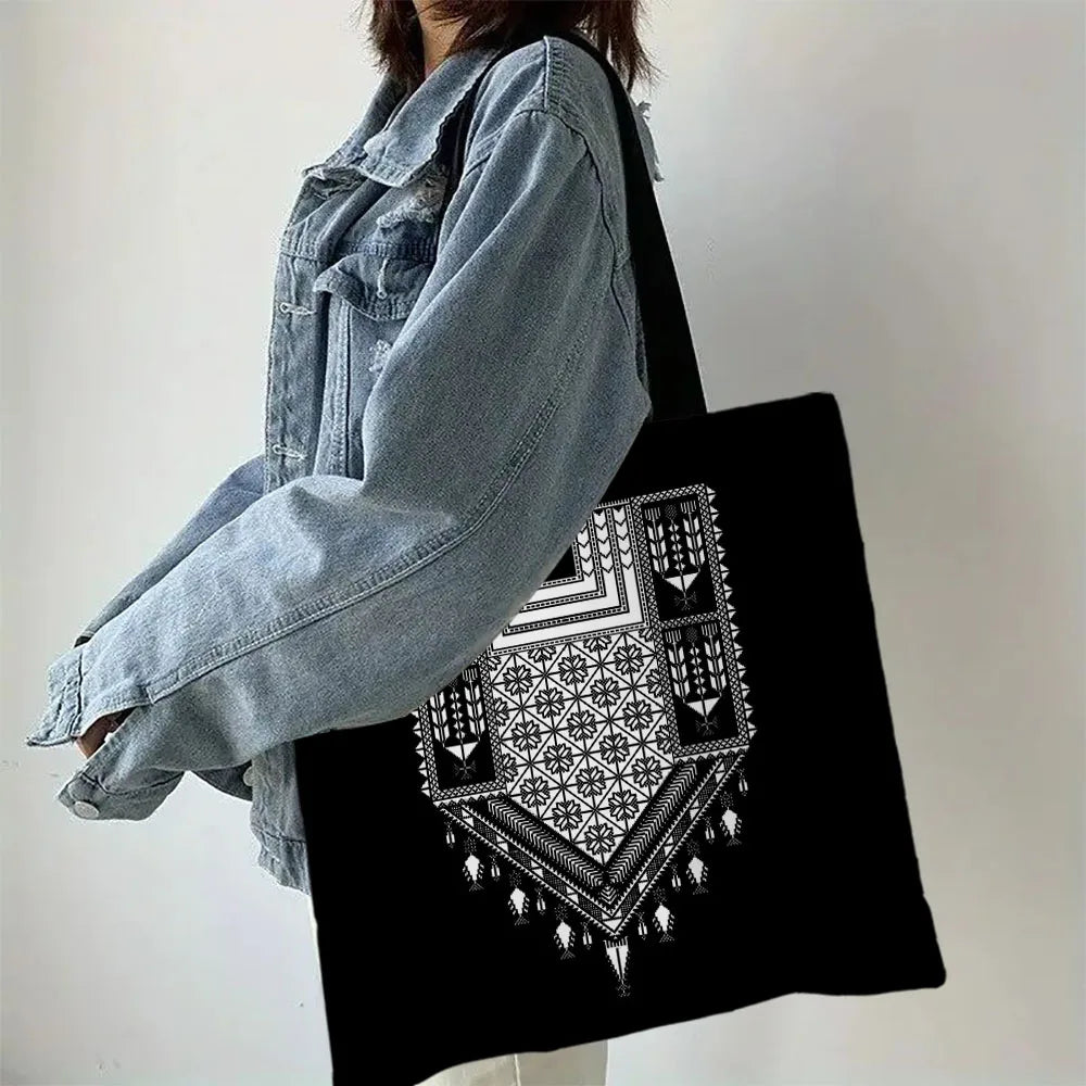 Heart Peace Floral Shoulder Bag – Arabic Calligraphy Keffiyeh Tatreez Art