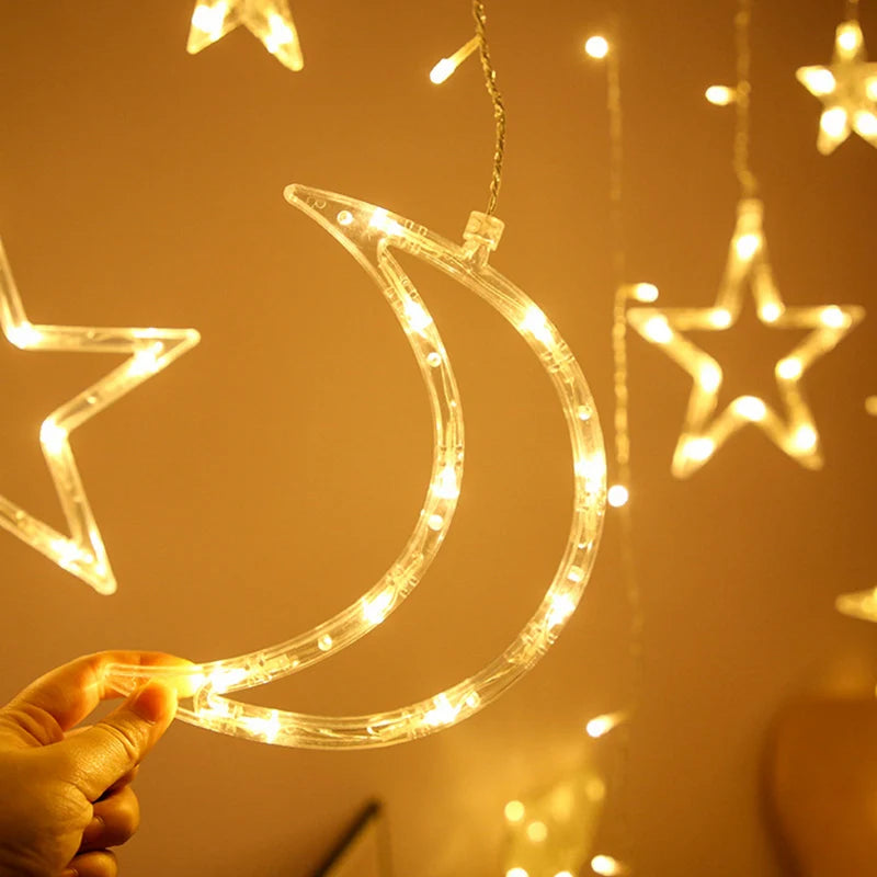 Moon Star Led Curtain Garland String Light EID Mubarak Ramadan Decorations 2025 Home Decor Islam Muslim Event Party Supplies