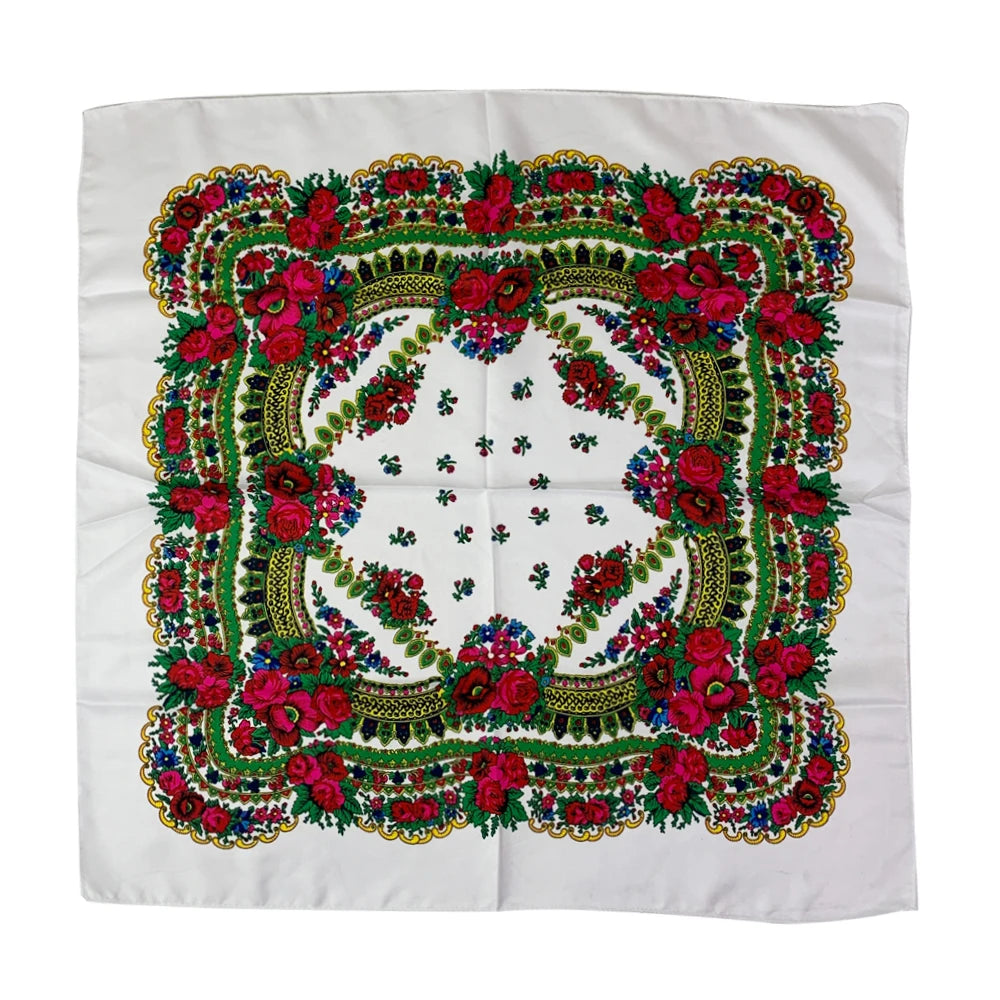 Babushka Bloom – 70cm Retro Floral Square Headscarf for Women
