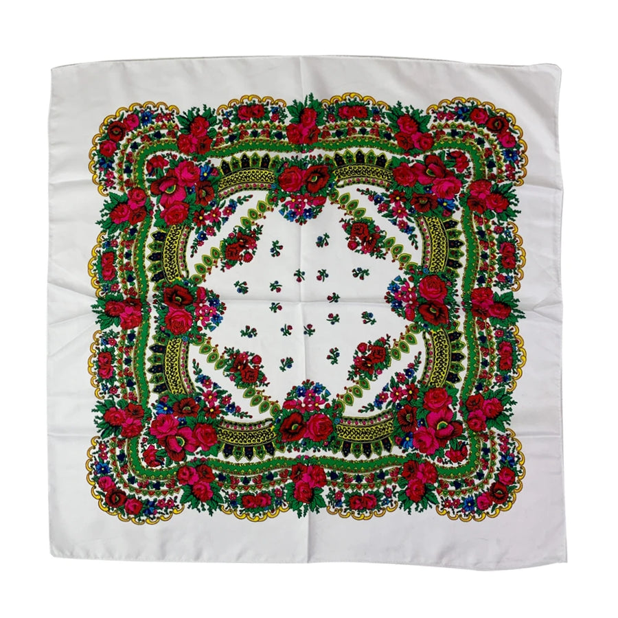 Babushka Bloom – 70cm Retro Floral Square Headscarf for Women