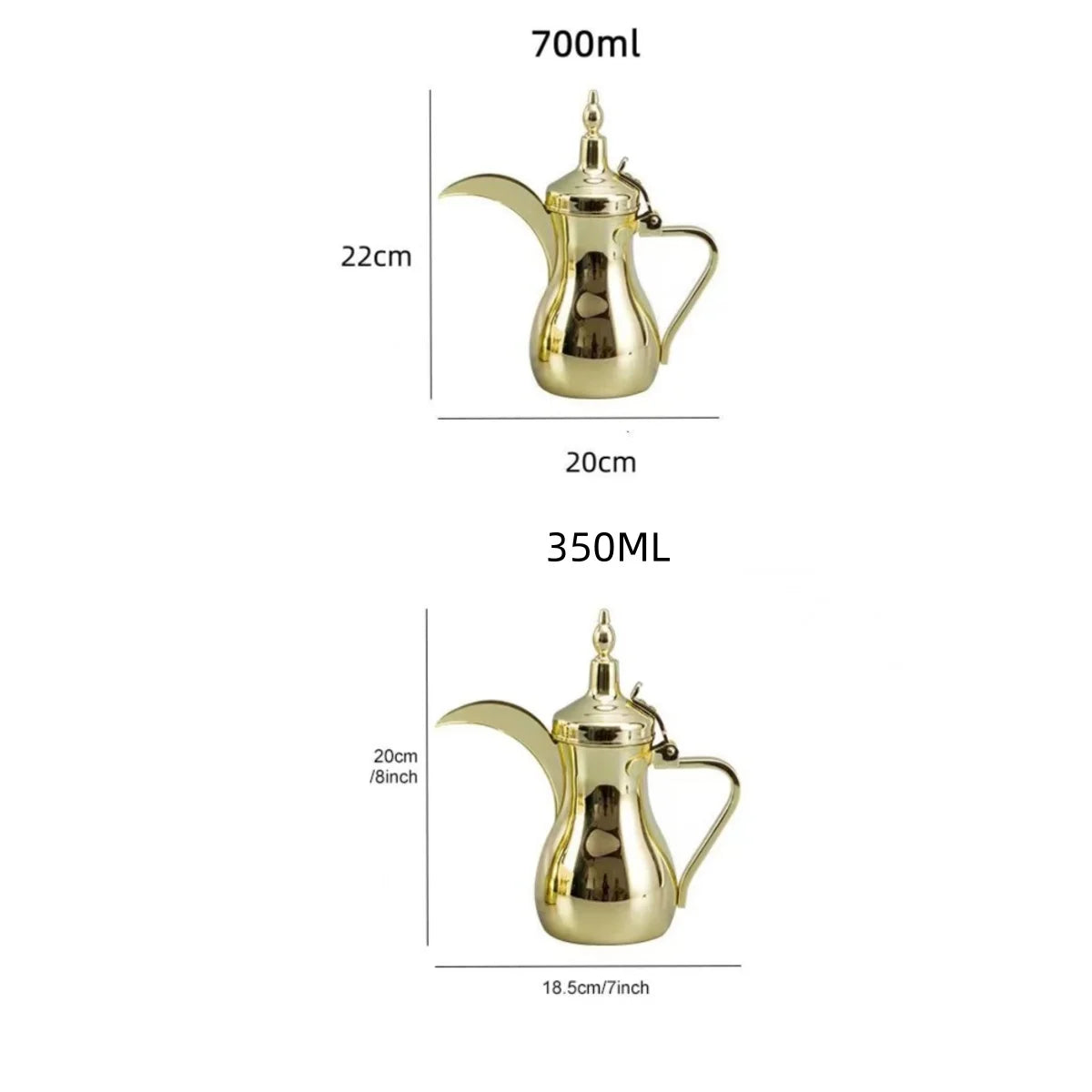 Golden Arabic Coffee Kettle – 304 Stainless Steel, Long Spout, 500/700ml