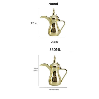 Golden Arabic Coffee Kettle – 304 Stainless Steel, Long Spout, 500/700ml