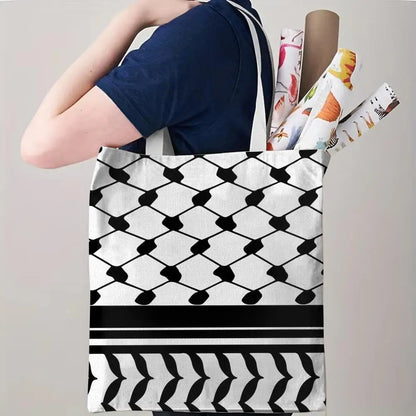 The Keffiyeh Keeper – Checkered Pattern Canvas Storage Tote