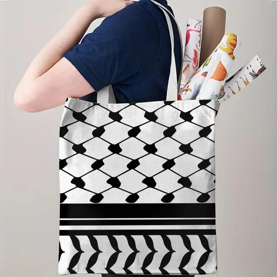 The Keffiyeh Keeper – Checkered Pattern Canvas Storage Tote