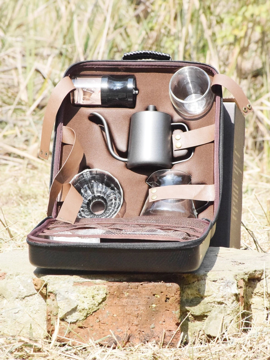 The Luxe Brew – Coffee Gift Box Set with Grinder & Glass Drip Filter