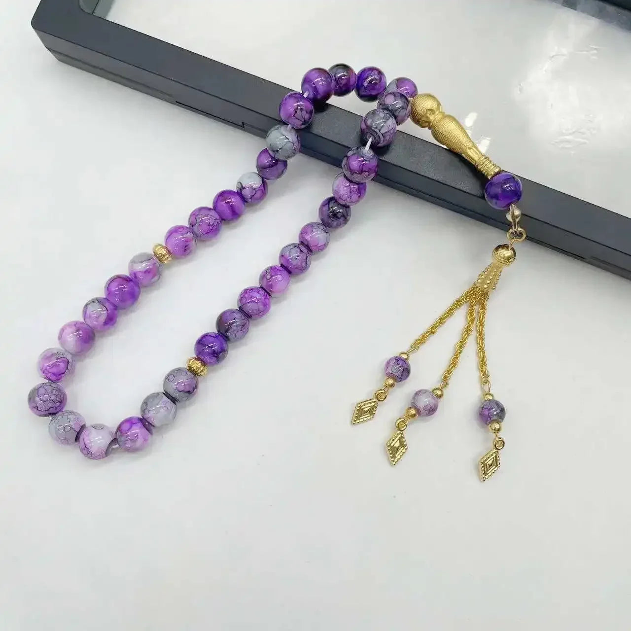 10mm 33 Beads Tassel Glass Muslim Prayer Beads Tasbih Islamic Tasbeeh Charm Bracelet Allah Mohammed Ramadan Arabic Jewelry Gifts