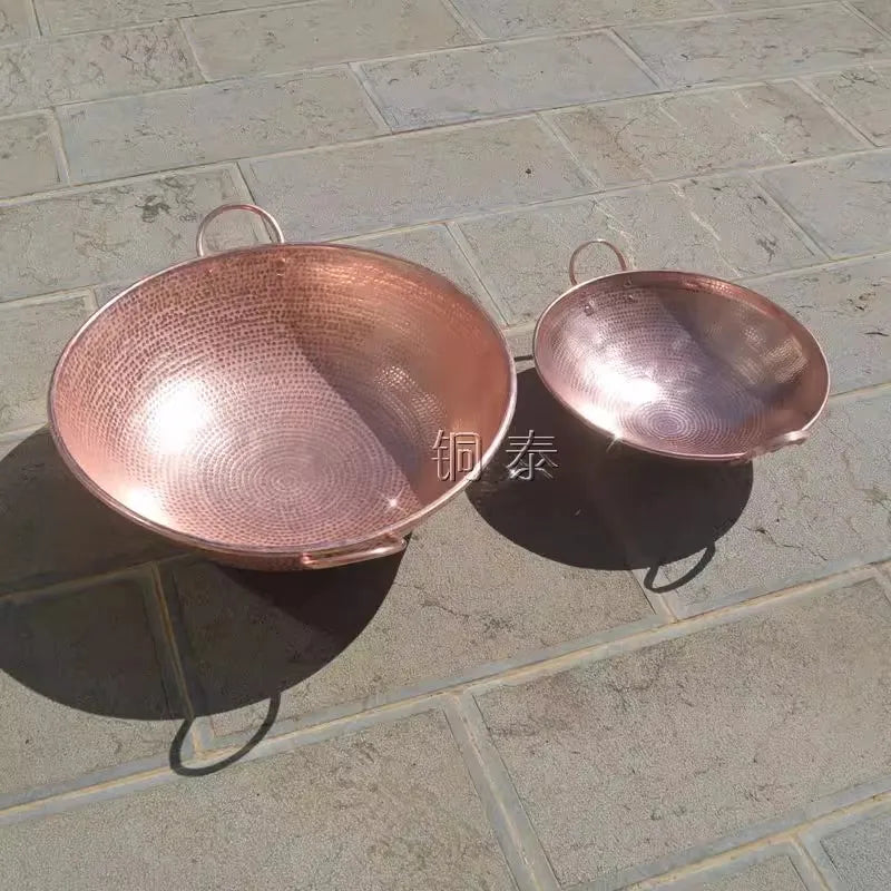Pure Copper Customized Frying Pan Handmade Double Handle Large Household Wok Pot