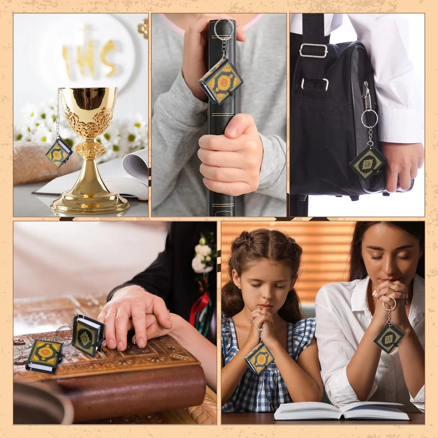 100-24PCS Mini Quran Keychain Book Muslim Islamic Key Chain for Religious Souvenir Gifts RamadanBag Purse Handbag Ornament