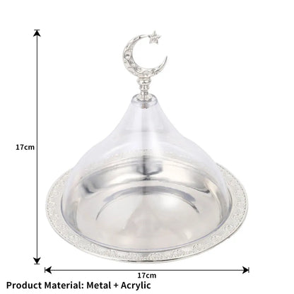 Ramadan Cake Tray with Clear Dome Lid Eid Metal Eid Mubarak Candy Tray Reusable Dessert Box Food Storage Organizer Nuts, Candies