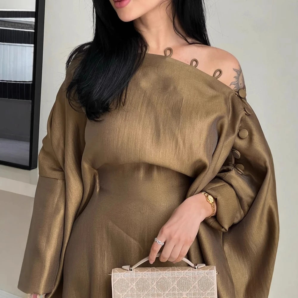 Dubai Whisper – A-Line Caftan Gown for the Arab Woman in America