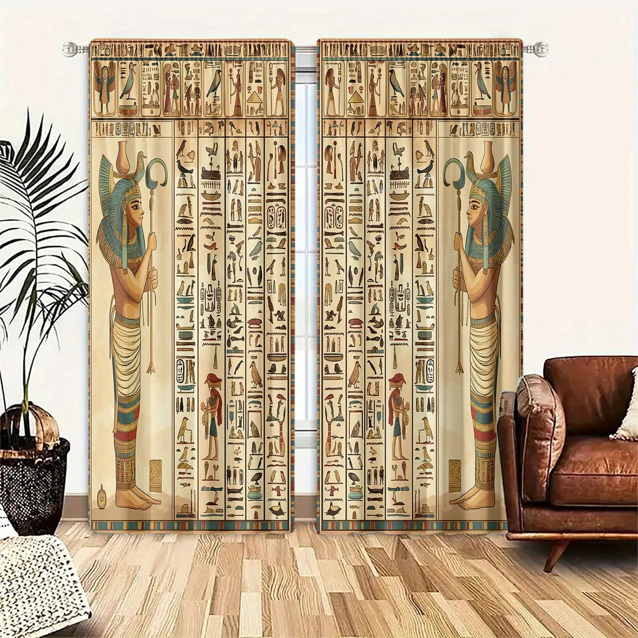 Egyptian Hieroglyphic Curtains – Ancient Gods & Pharaoh Window Drapes for Home Decor