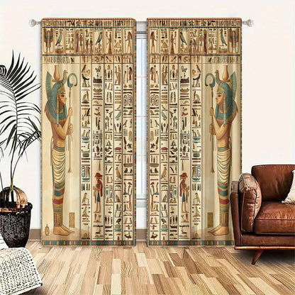 Egyptian Hieroglyphic Curtains – Ancient Gods & Pharaoh Window Drapes for Home Decor