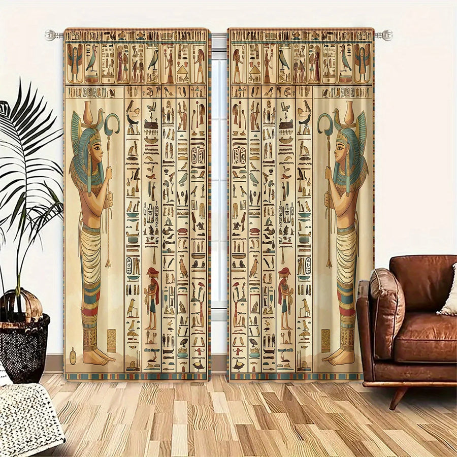 Egyptian Hieroglyphic Curtains – Ancient Gods & Pharaoh Window Drapes for Home Decor