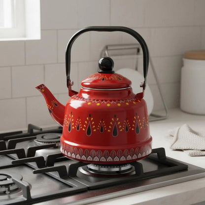 Enamel Kettle for Boil Water Round Teapot Easy to Clean Vintage Water Kettle Anti-Scald Water Kettle for Stovetop Kitchen Home
