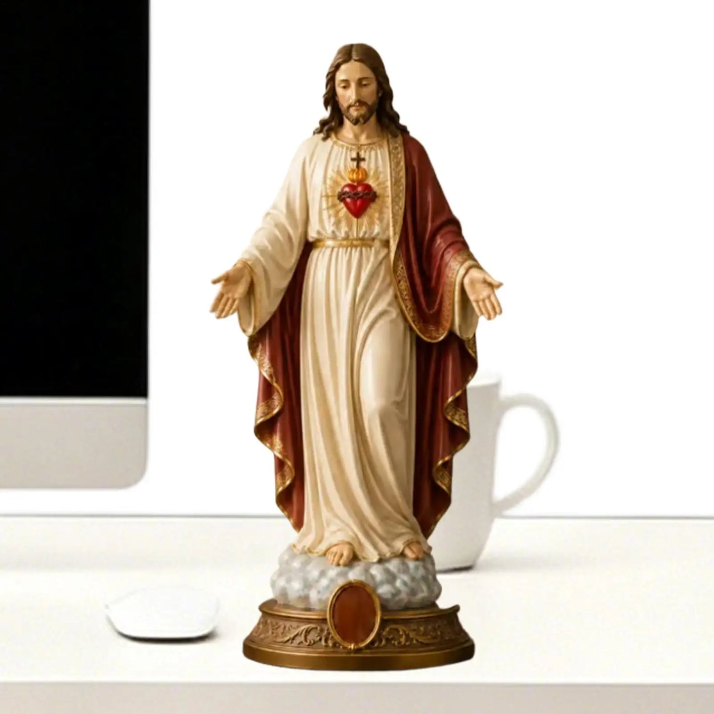 8 Inch Jesus Heart Virgin Mary Figurines Blessed Mother Statues Collectible Figurines Religious Desk Decor For Bedroom